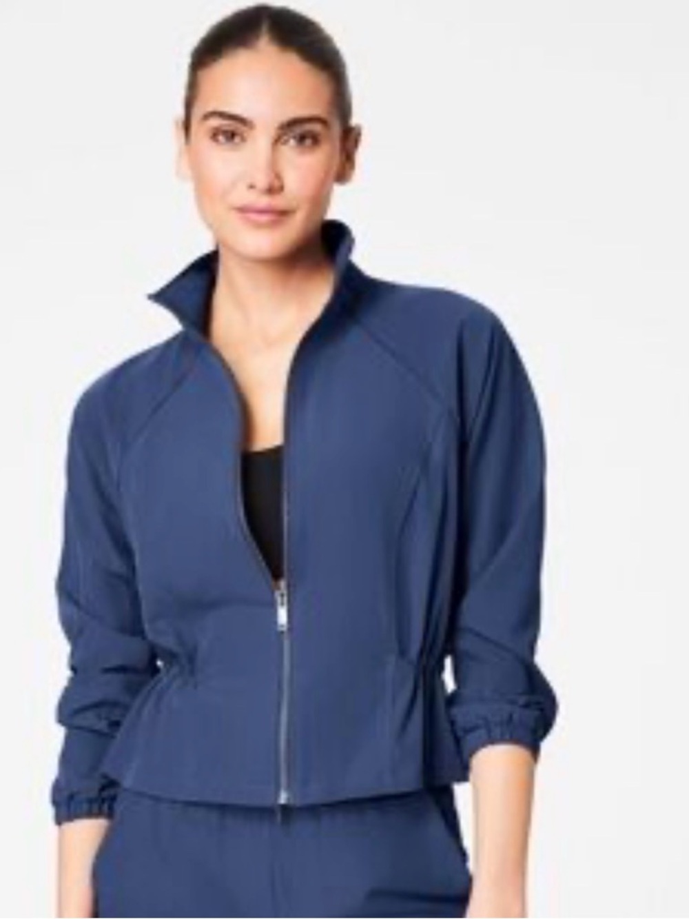 SPANX Navy Zip-Front Bomber Jacket